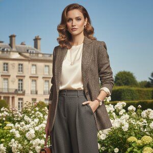 VTG Harve Benard Brown Herringbone Blazer Size 8 Old Money Glam Boss Lady Retro